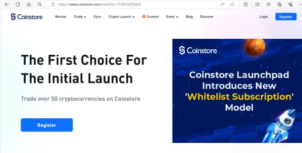 Coinstore's homepage